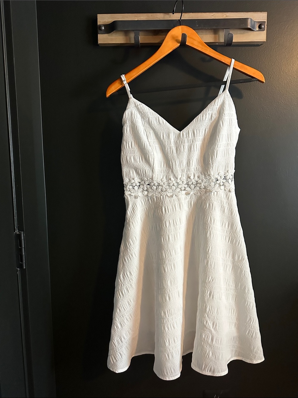 White SHEIN Spaghetti Strap A-Line Dress with Floral Waist Detail